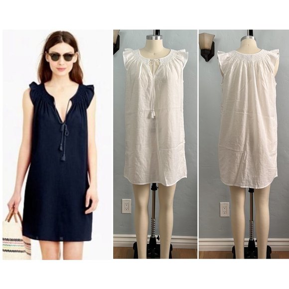J. CREW White Cotton Smocked Flutter-Sleeve Mini Dress - Swim Cover-Up - Small - Picture 1 of 15